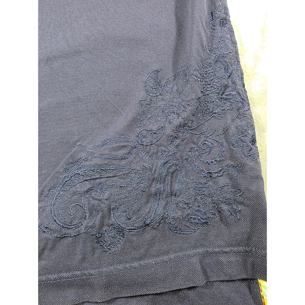 Robert Graham Polo Shirt Men's‎ Medium Navy Blue Side Embroidered Paisley Design - Picture 2 of 7